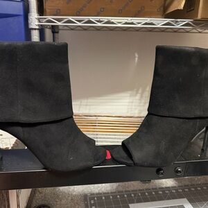 CCM Black Suede Peep Toe Folded Cuff Ankle Booties